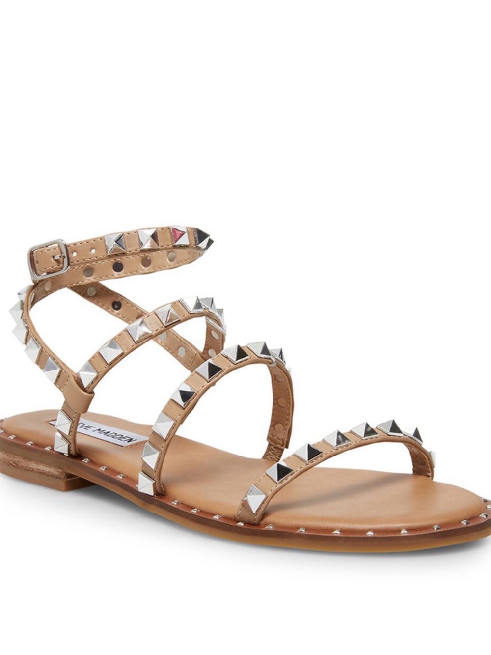 Steve Madden tan pyramid-stud strappy sandals